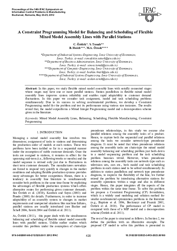(PDF) A Constraint Programming Model for Balancing and Scheduling of ...