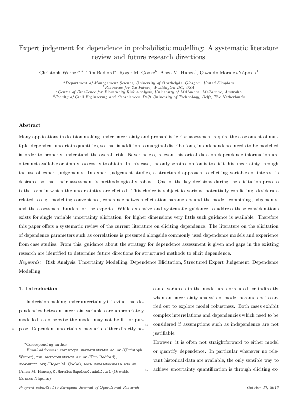 (PDF) Expert judgement for dependence in probabilistic modelling: A ...