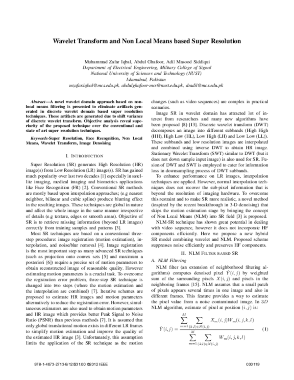 (PDF) Wavelet transform and Non Local Means based super resolution
