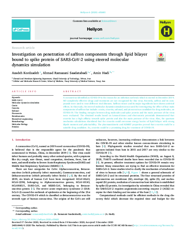 (PDF) Investigation on penetration of saffron components through lipid ...