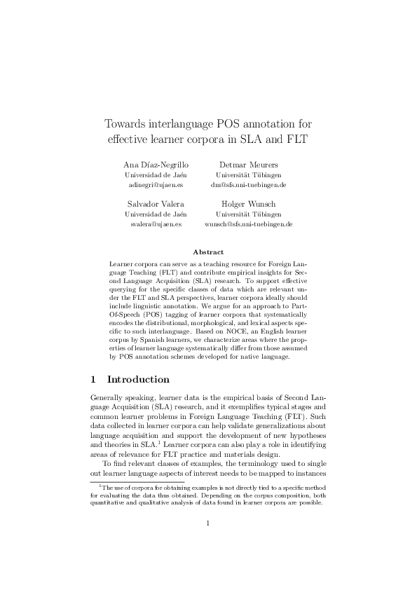 (PDF) Towards interlanguage POS annotation for effective learner ...