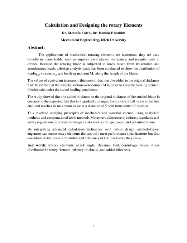 (PDF) Calculation and Designing the rotary Elements