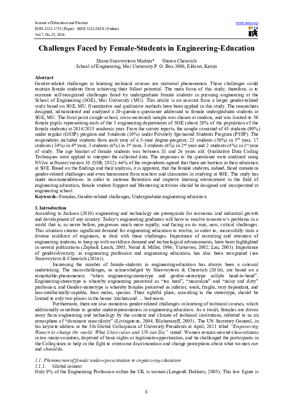 (PDF) Challenges Faced by Female-Students in Engineering-Education
