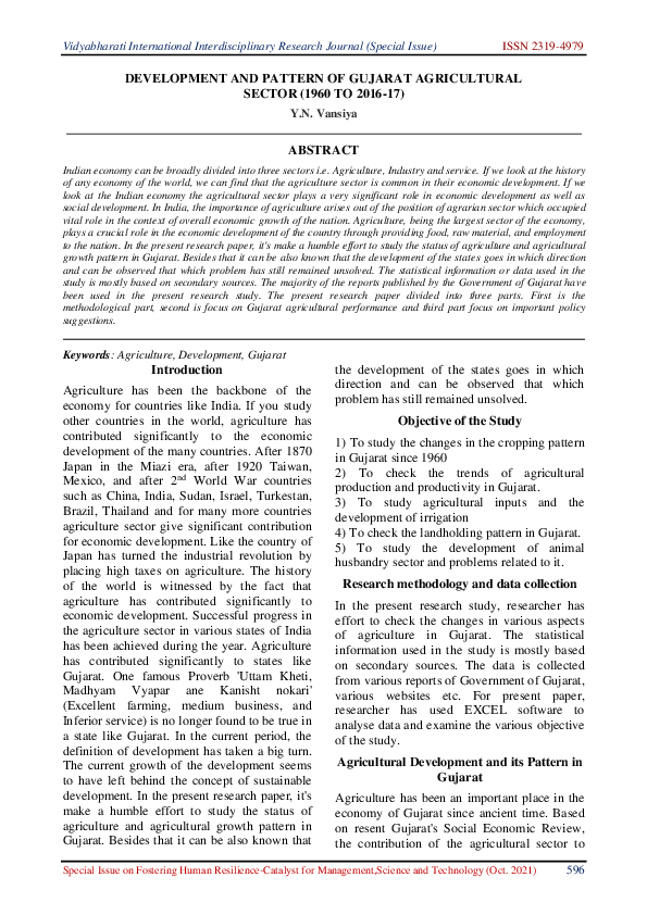 (PDF) DEVELOPMENT AND PATTERN OF GUJARAT AGRICULTURAL SECTOR (1960 TO ...