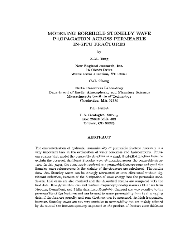 (PDF) Borehole stoneley wave propagation across permeable fractures