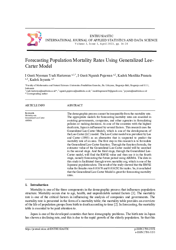 (PDF) Forecasting Population Mortality Rates Using Generalized Lee ...