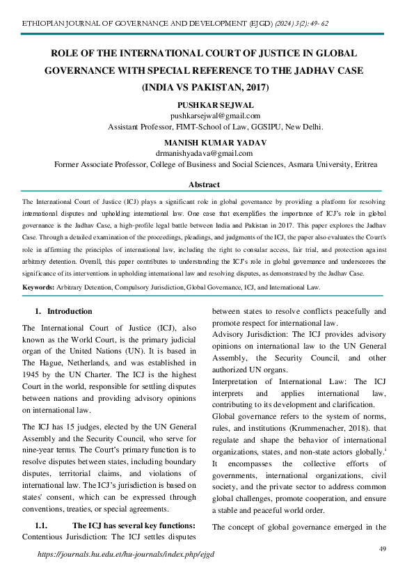 (PDF) Role of the International Court of Justice in Global Governance ...