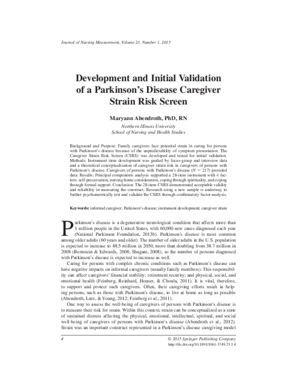 (PDF) Development and Initial Validation of a Parkinson’s Disease ...