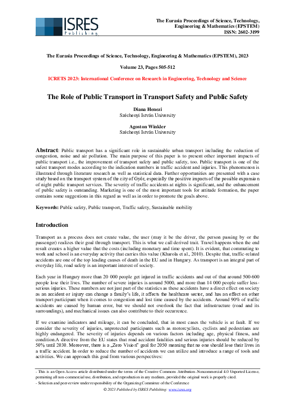 (PDF) The Role of Public Transport in Transport Safety and Public Safety