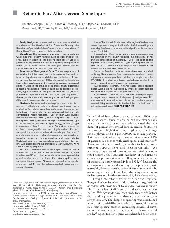 (PDF) Return to Play After Cervical Spine Injury