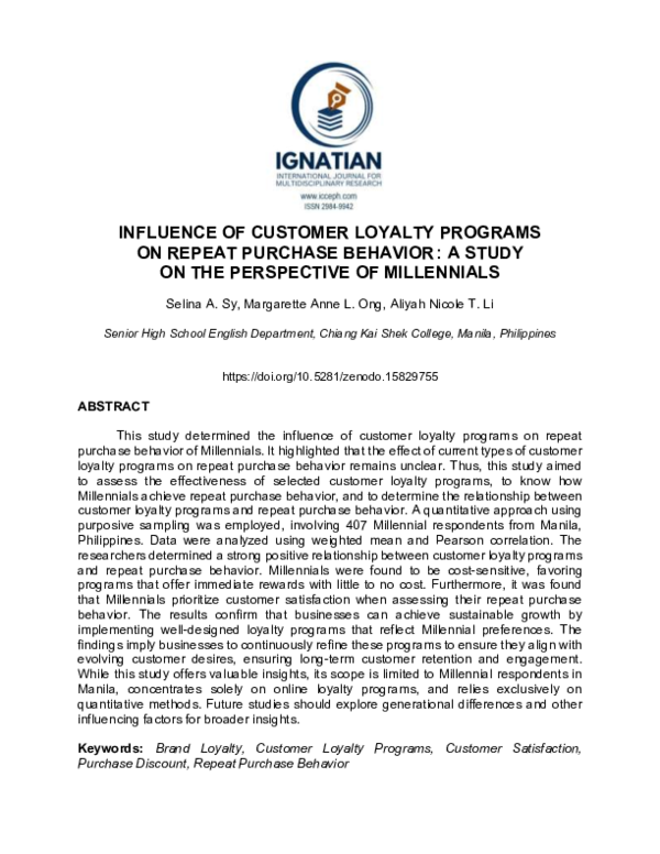 (PDF) INFLUENCE OF CUSTOMER LOYALTY PROGRAMS ON REPEAT PURCHASE ...