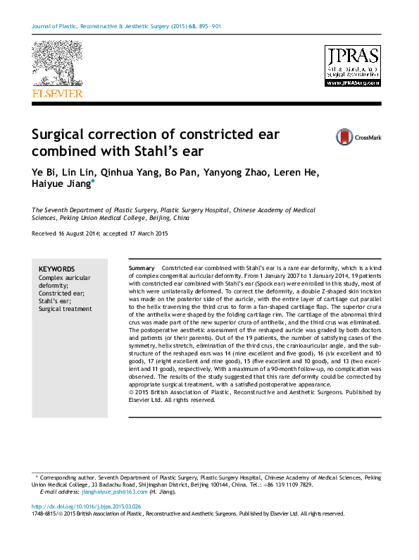 (PDF) Surgical correction of constricted ear combined with Stahl's ear