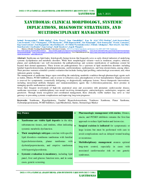 (PDF) Xanthomas: Clinical Morphology, Systemic Implications, Diagnostic ...
