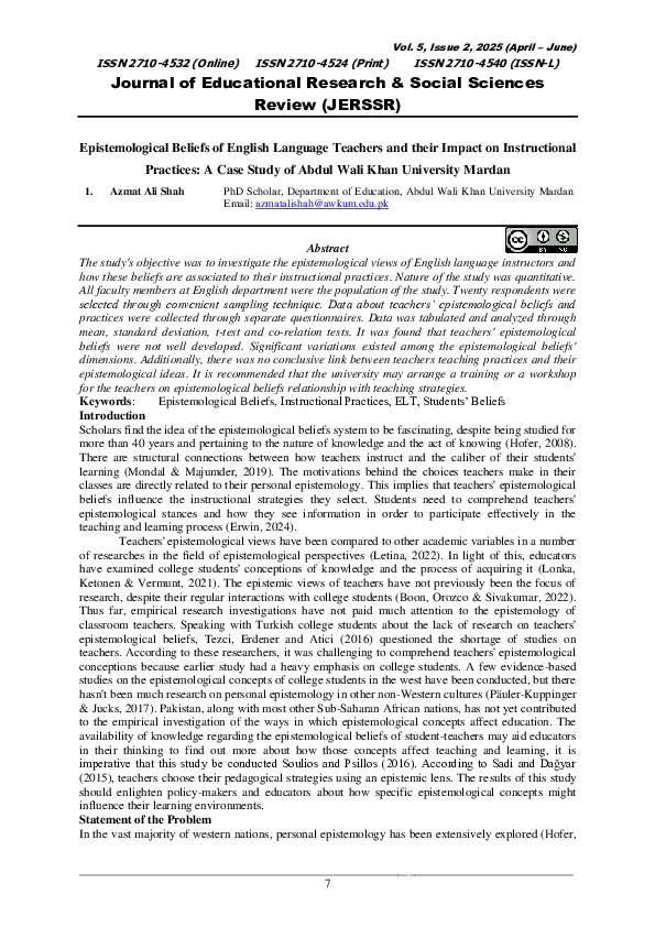 (PDF) English Language Teachers Epistemological Beliefs and its Impact ...