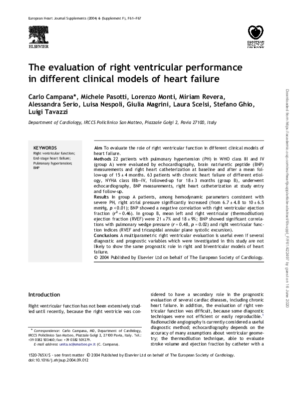 (PDF) The evaluation of right ventricular performance in different ...