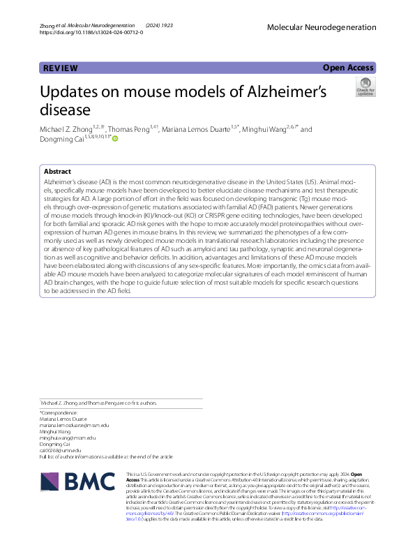 (PDF) Updates on mouse models of Alzheimer’s disease