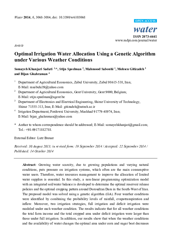 (PDF) Optimal Irrigation Water Allocation Using a Genetic Algorithm ...