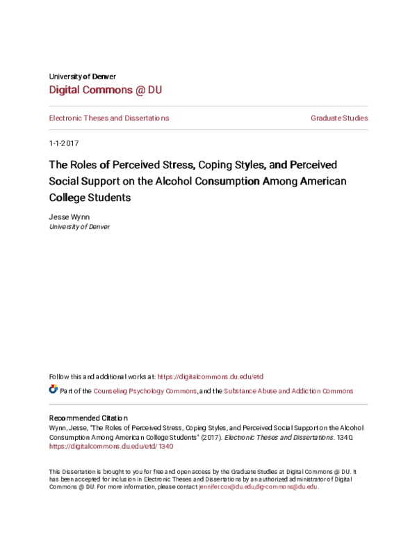 (PDF) The Roles of Perceived Stress, Coping Styles, and Perceived ...