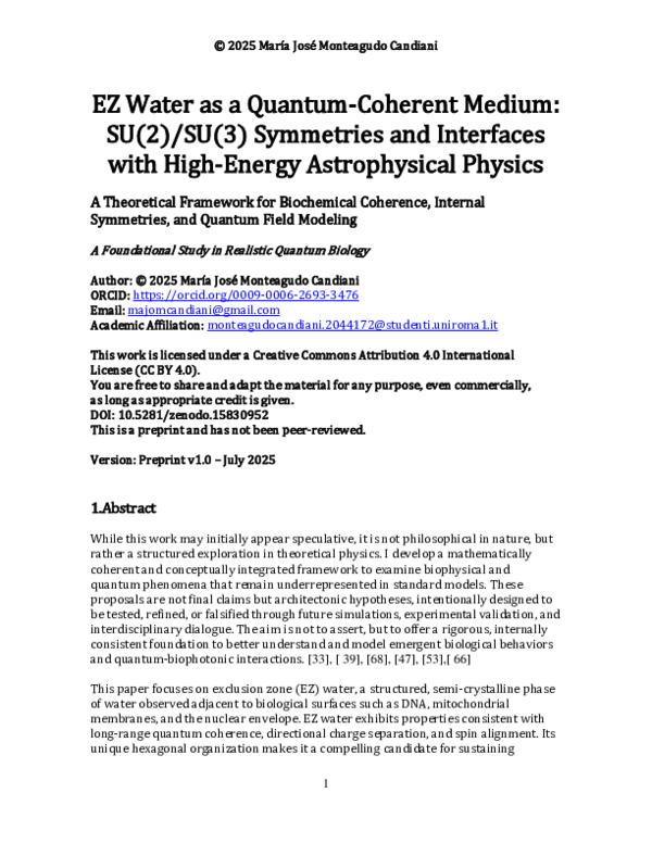 (PDF) EZ Water as a Quantum Coherent Medium SU 2 SU 3 Symmetries and ...