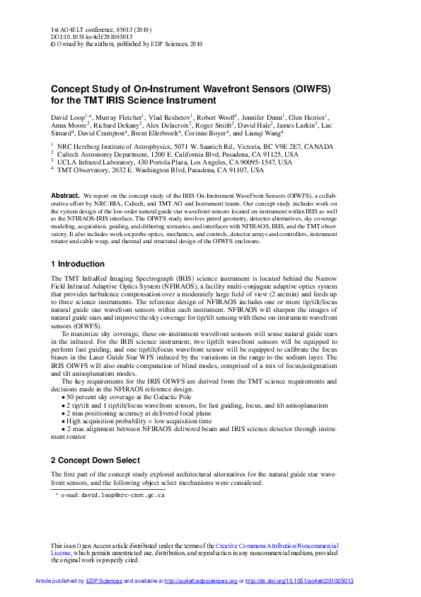 (PDF) Concept Study of On-Instrument Wavefront Sensors (OIWFS) for the ...
