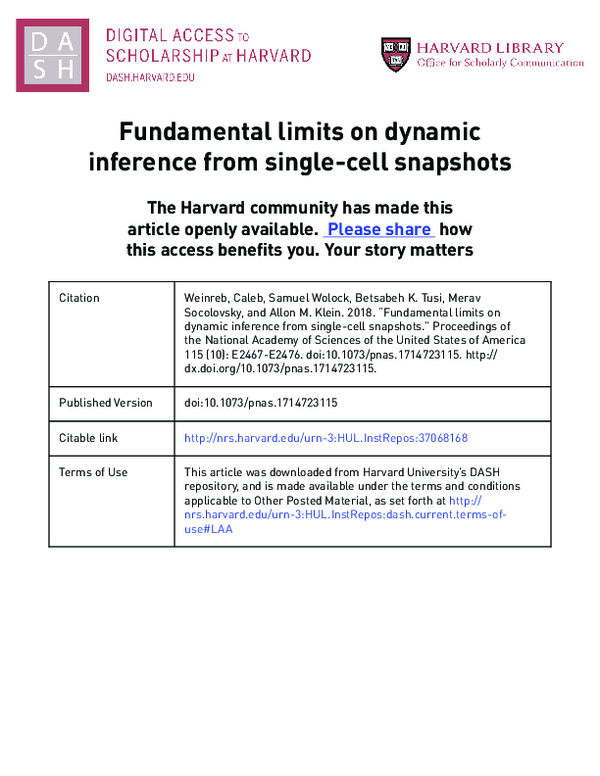 (PDF) Fundamental limits on dynamic inference from single cell snapshots