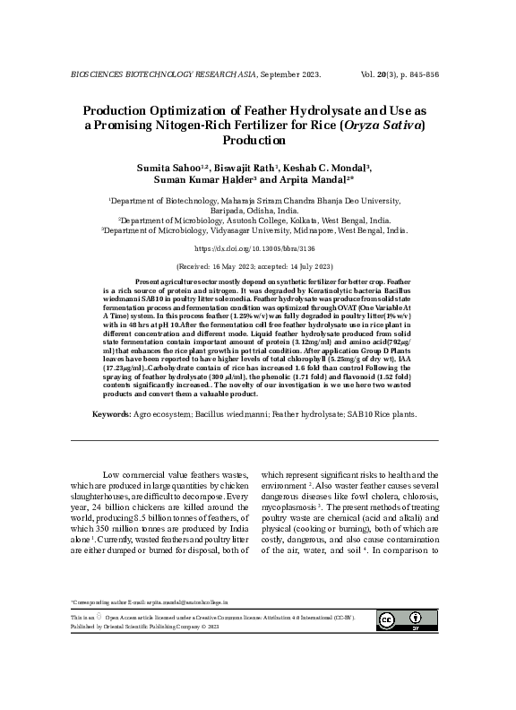 (PDF) Production Optimization of Feather Hydrolysate and Use as a ...