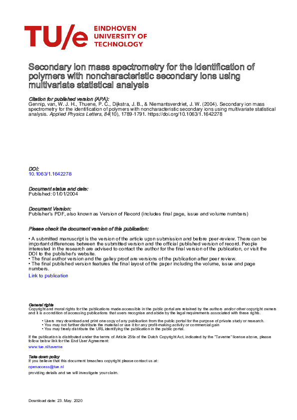 (PDF) Secondary ion mass spectrometry for the identification of ...