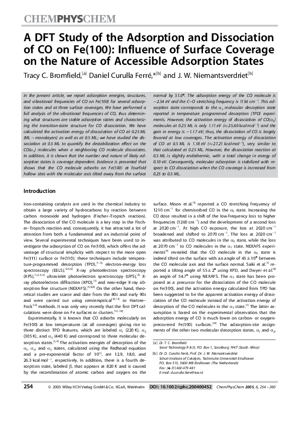 (PDF) A DFT Study of the Adsorption and Dissociation of CO on Fe(100 ...