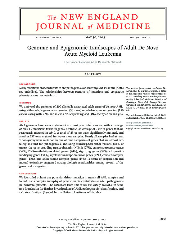 (PDF) Genomic and Epigenomic Landscapes of Adult De Novo Acute Myeloid ...