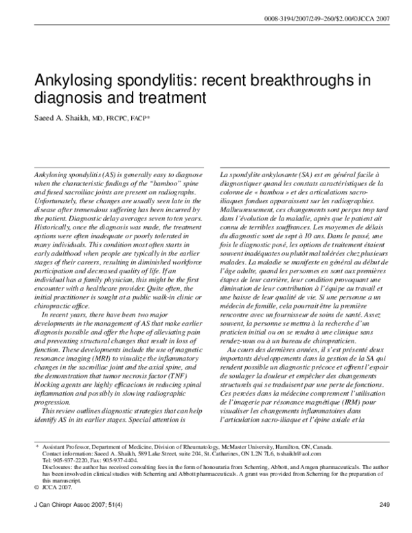 (PDF) Ankylosing spondylitis: recent breakthroughs in diagnosis and ...