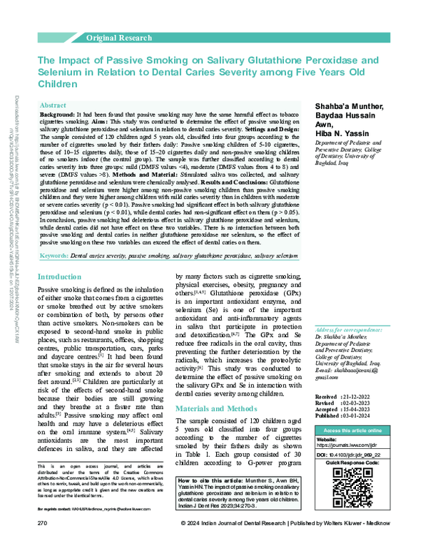 PDF) The Impact of Passive Smoking on Salivary Glutathione Peroxidase and
