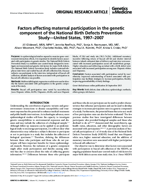(PDF) Factors affecting maternal participation in the genetic component ...