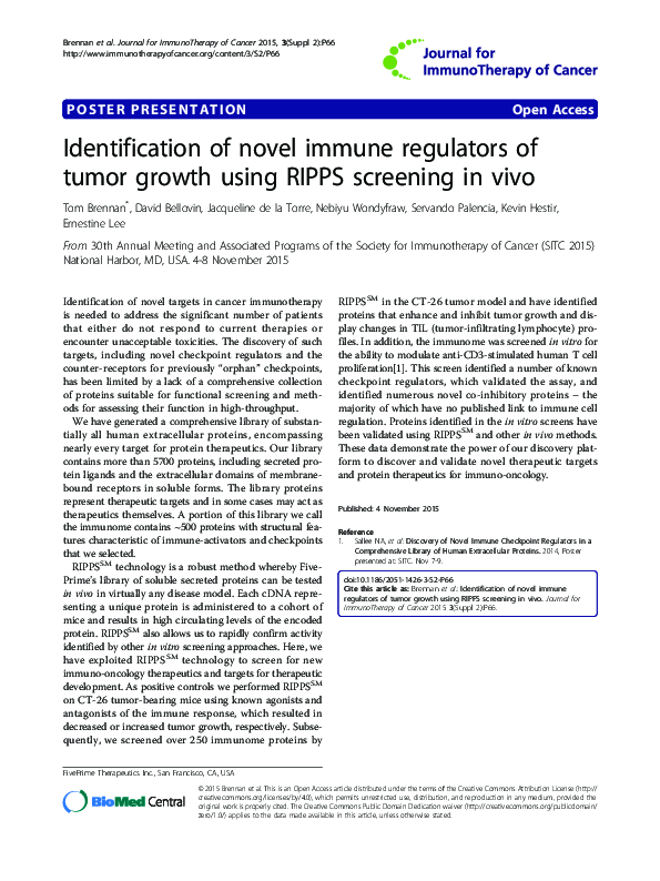 (PDF) Identification of novel immune regulators of tumor growth using ...