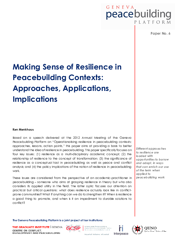 (PDF) Making sense of resilience in peacebuilding contexts: approaches ...