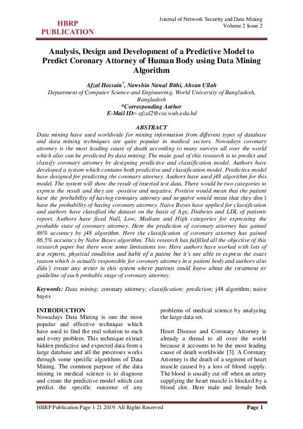 (PDF) Analysis, Design and Development of a Predictive Model to Predict ...