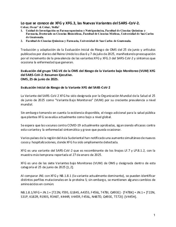 (PDF) Lo que se conoce de XFG y XFG.3, las Nuevas Variantes del SARS-CoV-2.
