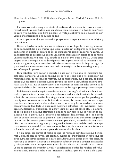 (PDF) Monclus, A. y Saban, C. (1999) : Educación para la paz