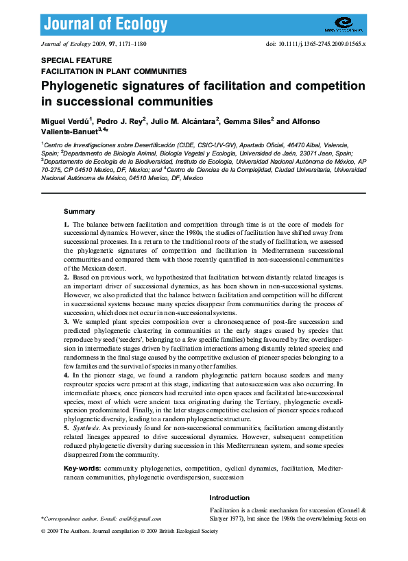 (PDF) Phylogenetic signatures of facilitation and competition in ...