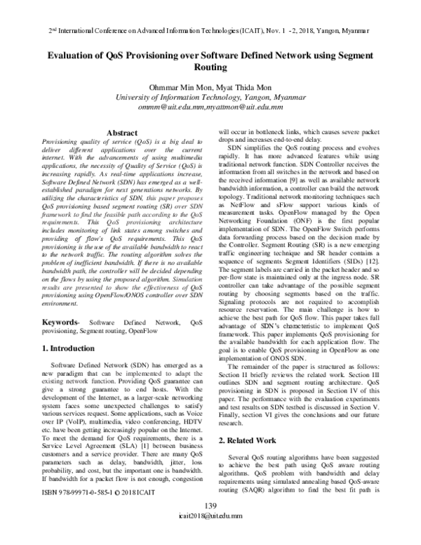 (PDF) Evaluation of QoS Provisioning over Software Defined Network ...