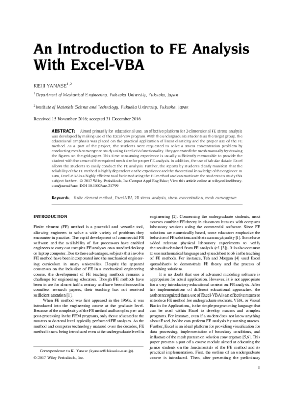 (PDF) An introduction to FE analysis with Excel‐VBA