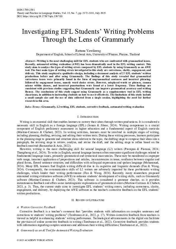 (PDF) Investigating EFL Students' Writing Problems Through the Lens of ...