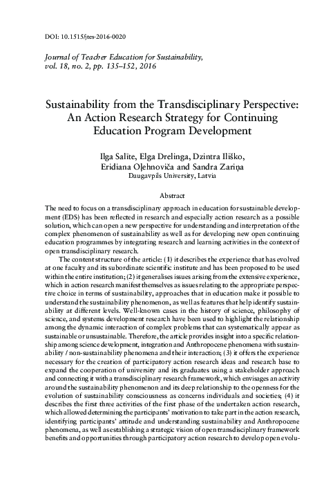 (PDF) Sustainability from the Transdisciplinary Perspective: An Action ...
