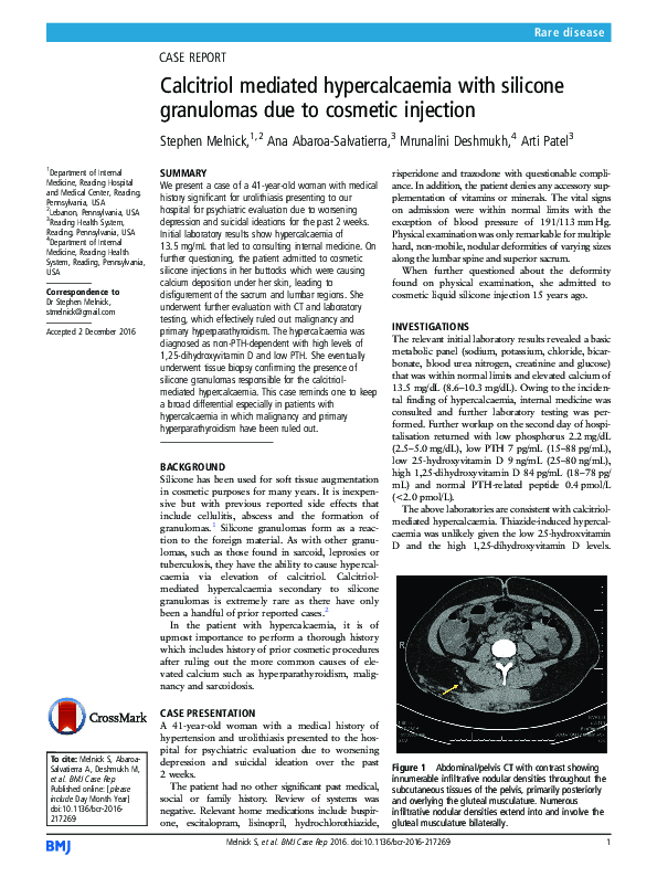 (PDF) Calcitriol mediated hypercalcaemia with silicone granulomas due ...