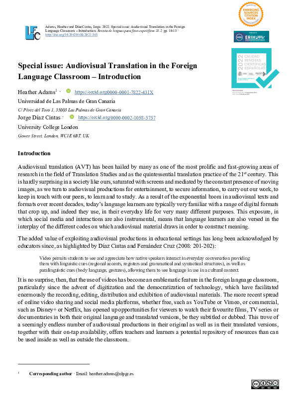 (PDF) Audiovisual Translation in the Foreign Language Classroom ...