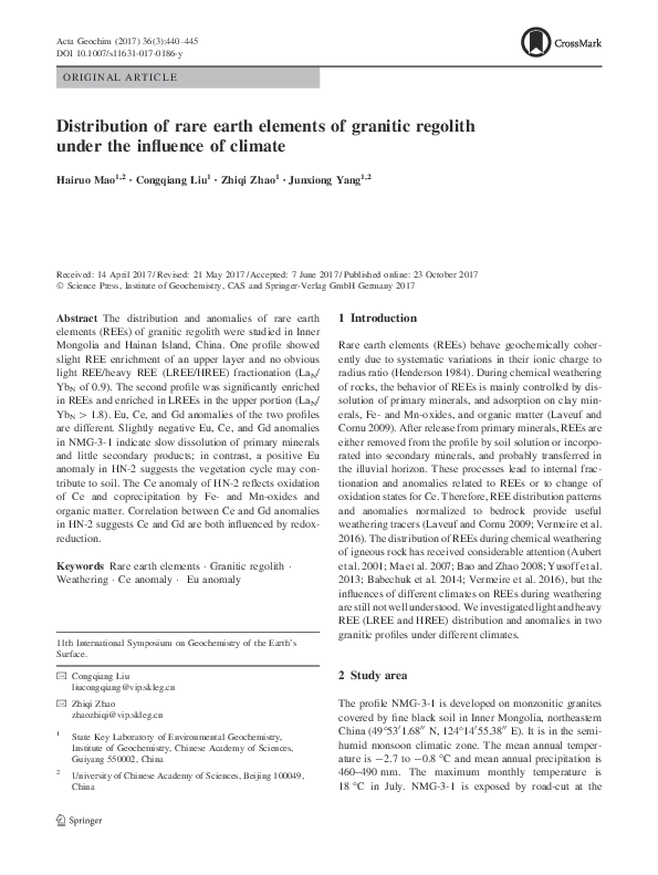 (PDF) Distribution of rare earth elements of granitic regolith under ...