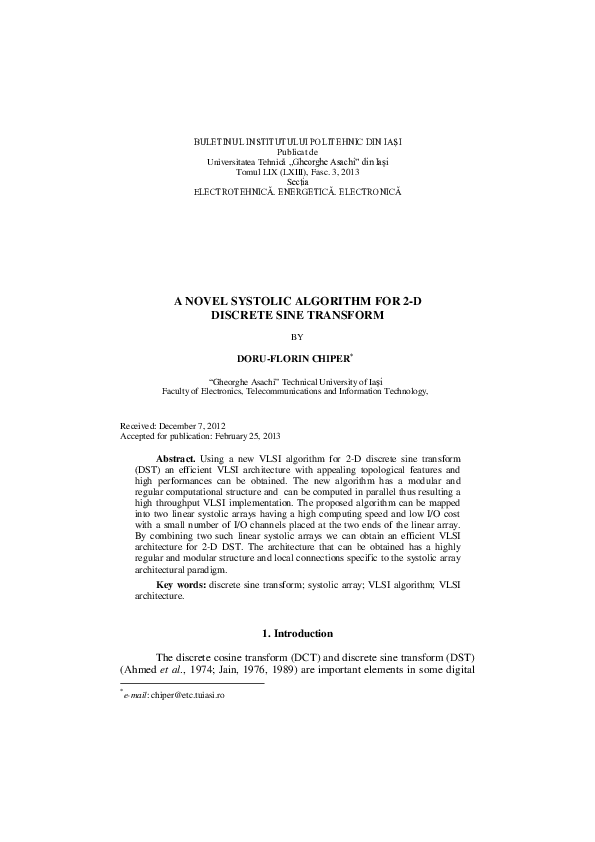 (PDF) Electronică a Novel Systolic Algorithm for 2-D Discrete Sine ...