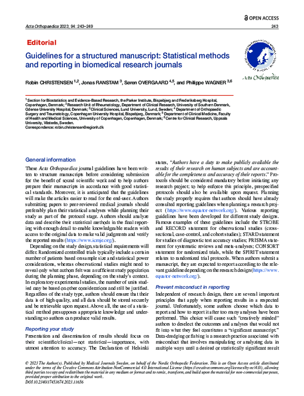 (PDF) Guidelines for a structured manuscript: Statistical methods and ...