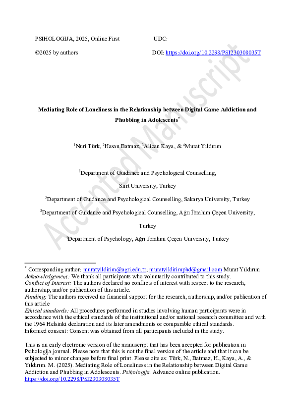 (PDF) Mediating Role of Loneliness in the Relationship between Digital ...
