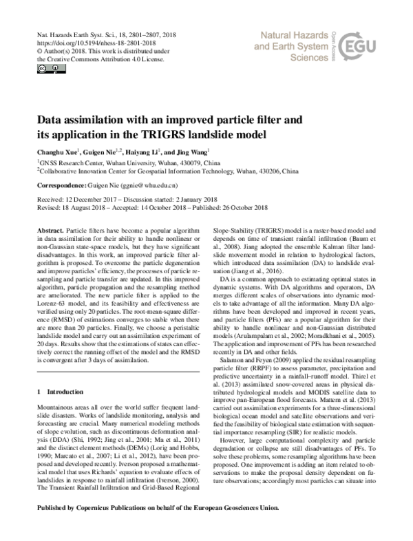 (PDF) Data assimilation with an improved particle filter and its ...