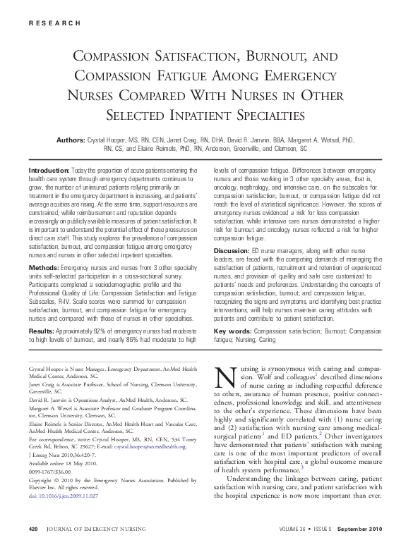 (PDF) Compassion Satisfaction, Burnout, and Compassion Fatigue Among ...